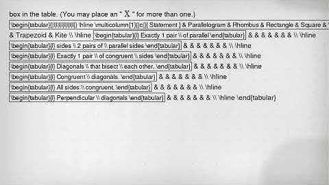 box in the table. (You may place an " mathrm(X) " for more than one.) multicolumn(1)(|c|)( Statement