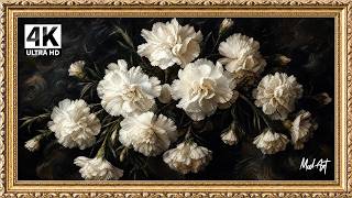 Midnight Carnations: Moody Floral Oil Painting | 4K Frame TV Art | Elegant Botanical Display screenshot 4