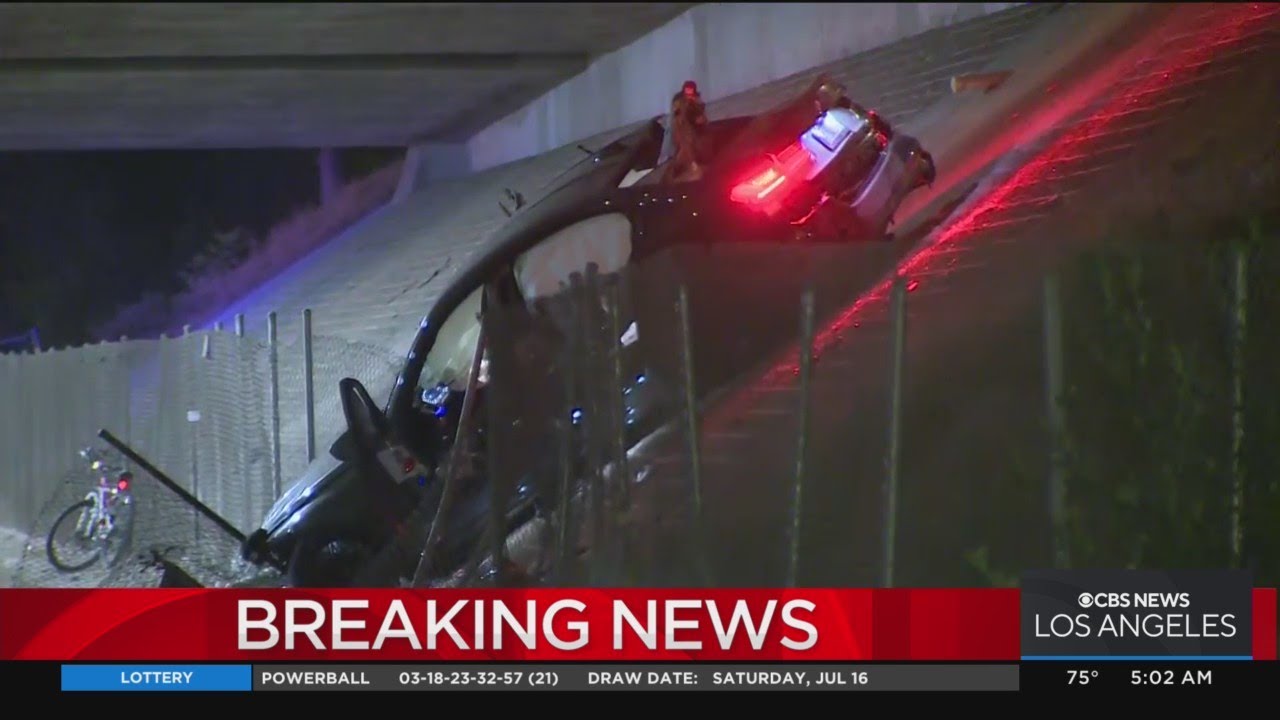 Car Drives Off 105 Freeway Embankment Killing One And Critically 