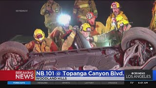 Crash shuts down northbound 101 Freeway in Woodland Hills