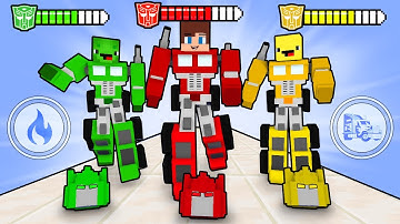 JJ Red Optimus Prime vs Mikey Green Transformer vs Bananakid Yellow - Maizen Minecraft Animation