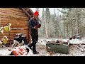 Off Grid Log Cabin: First Snow, Taking Inventory, Yard Work