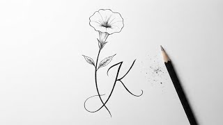 Letter K Flower Tattoo Design Drawing Tutorial | Creative Letter Art
