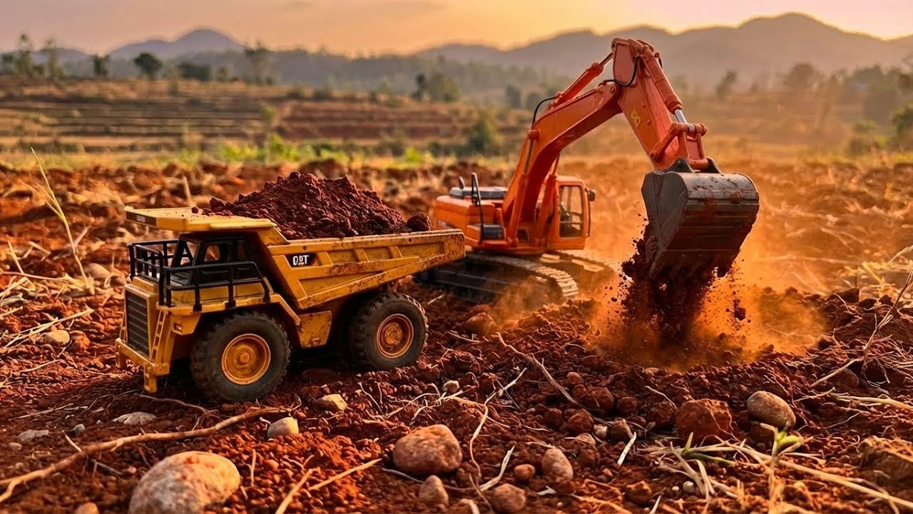 RC Dump Truck Hauling Red Soil | Big Excavator Heavy Construction