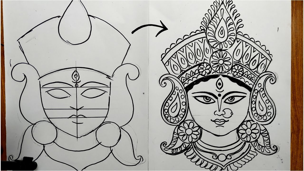 how to draw devi durga easily,maa durga drawing for beginners,durga