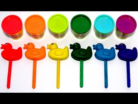 Играем и учим цвета на английском с Play-Doh радужными чупа чупсами уточками и формочками животными.