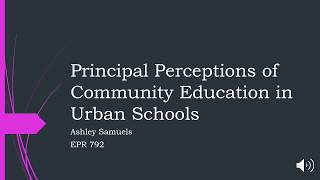 Principal Perception of Community Education in Urban Schools