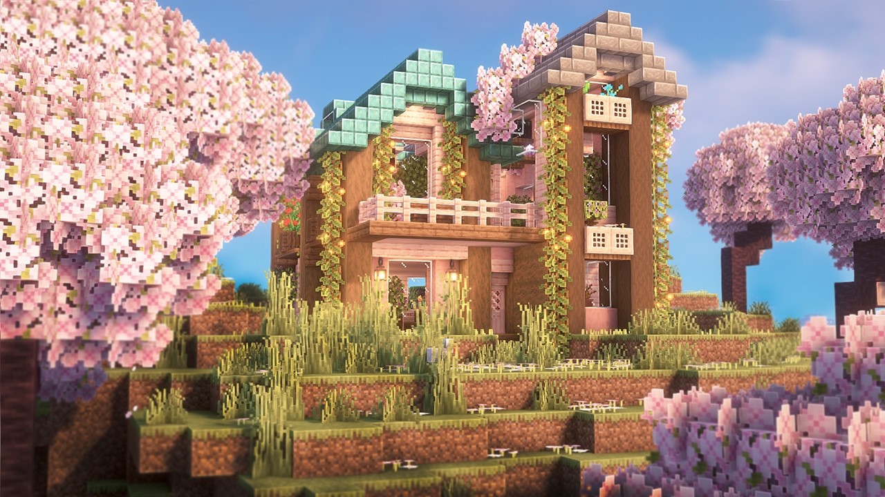 De las casas más bonitas de cerezo 🌸😍 #minecraft