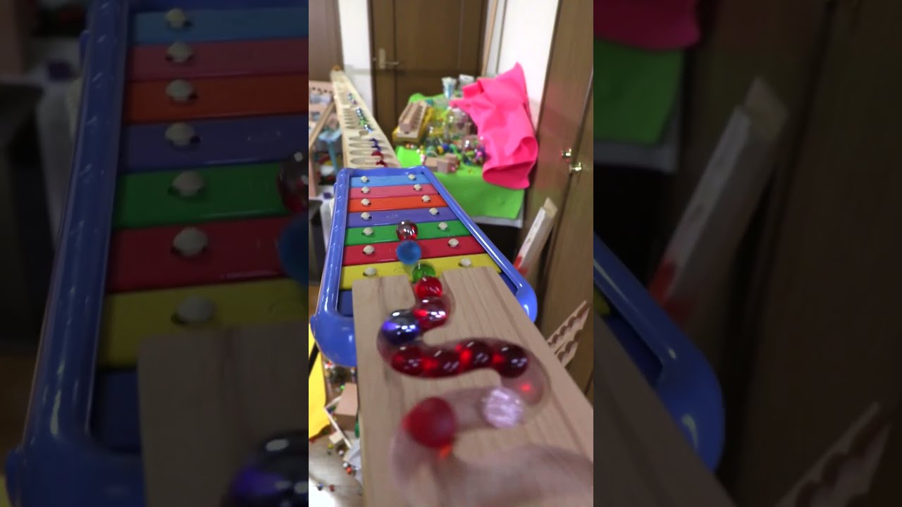 ビー玉転がし☆小さな大工さん木製ウェーブスロープ 鉄琴 クアドリラ HABAラージサークル 鉄琴 Wooden ramp 2026-8/18#marblerace #marblerun