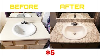 Transforming Bathroom Sink! : DIY with marble contact paper