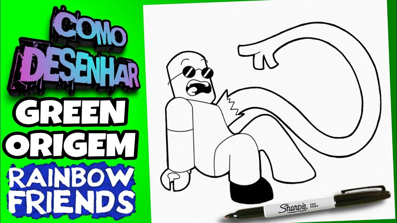 Como desenhar e pintar Green do Rainbow Friends Roblox 