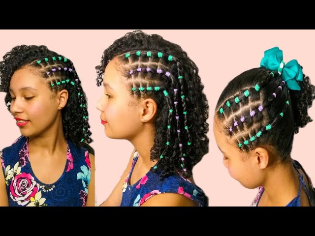 RÁPIDO E FÁCIL] penteado para cabelo cacheado com tranças / infantil 