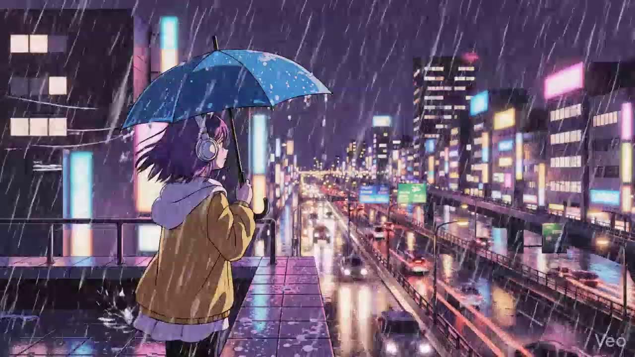 Peaceful Rainy Night 🌧️ Japanese Neon City Lofi