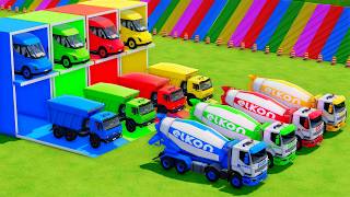 Garage with Colors - ALL MIXER TRUCK WITH DOUBLE FLATBED TRAILER TRUCK, TESLA, KAMAZ, RENAULT - FS22