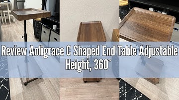 Review Aoligrace C Shaped End Table Adjustable Height, 360° Swivel Side Table with Wheels, Small TV
