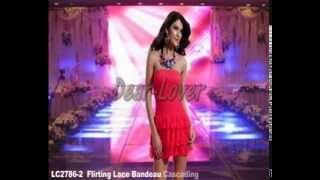 Flirting Lace Bandeau Cascading Ruffled Dress Rosy Wholesale On Lover-Clothes.com