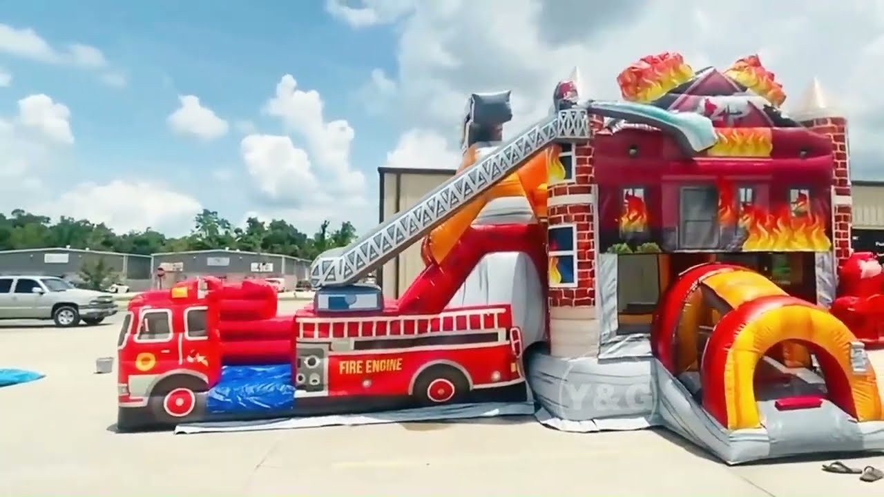 Commercial Inflatable Fire Truck Bounce House With Slide For Kids |Y&G inflatables