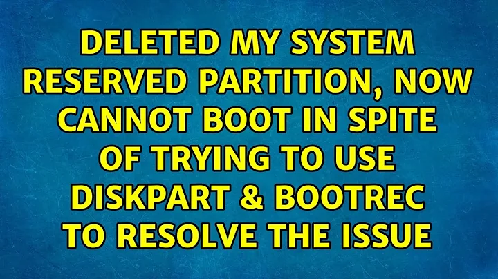 Deleted my System Reserved partition, now cannot boot in spite of trying to use DISKPART &...