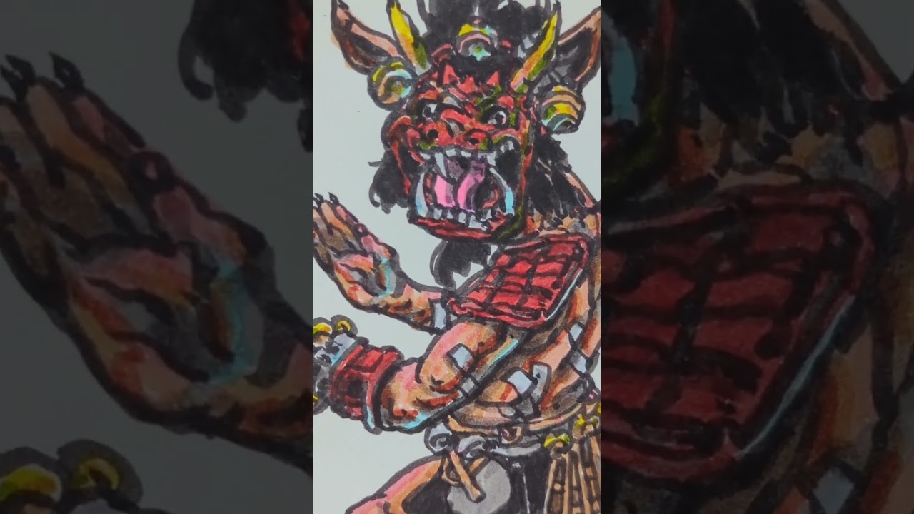 Ink and Brush Drawing, colored with Crayola Markers 