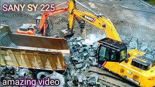amazing video Bharat Benz loading trucks and SANY Excavator working
