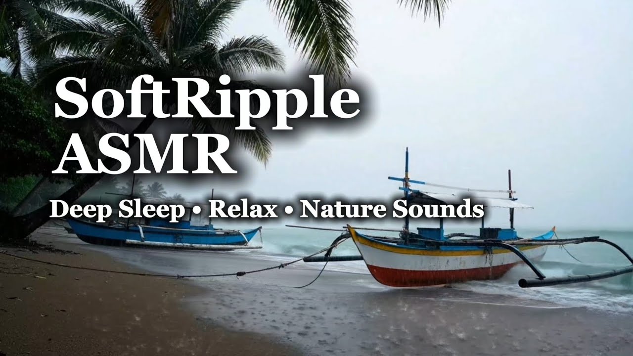 Rainy Beach Waves with Fishing Boats | Calm Ocean ASMR for Sleep & Relaxation