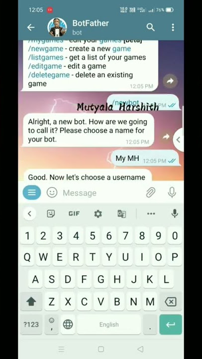 How To create Bot in Telegram by using botfather short video by Mutyala Harshith