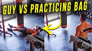 Guy Slipped Approaching Practicing Bag for a Kick