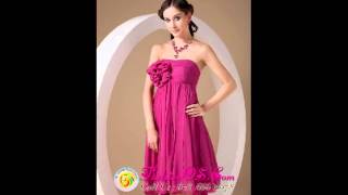 Exclusive Hot Pink Empire Cocktail Dress Strapless Chiffon Hand Made Flowers Mini-length