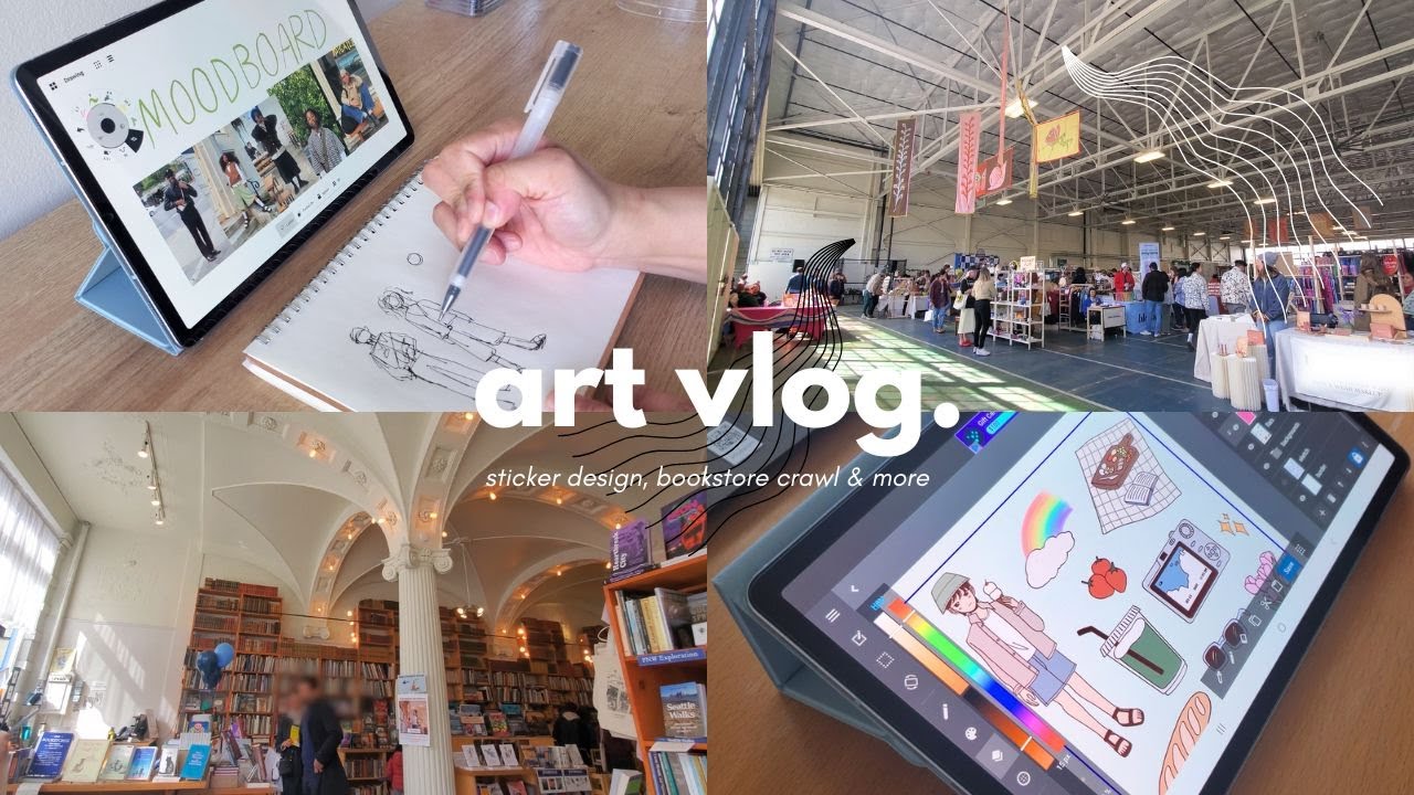 ART VLOG 🌧 sticker design, bookstore crawl & sketchbook stuff - YouTube