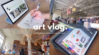 ART VLOG 🌧 sticker design, bookstore crawl & sketchbook stuff
