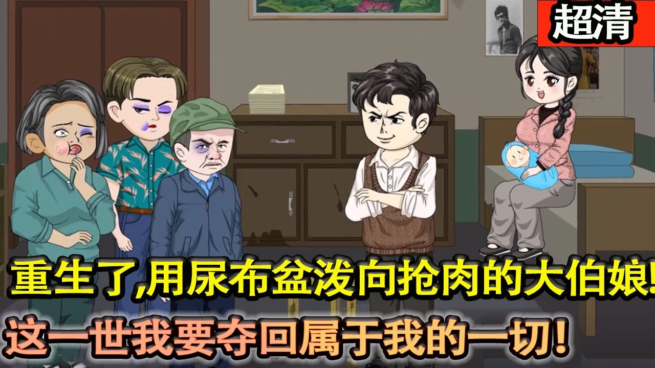 沙雕動畫【上一世太過懦弱被佔了戶口成爲黑戶，女兒老婆雙雙離世，重生了，用尿佈盆潑向搶肉的大伯娘，這一世我要奪回屬於我的一切！】#乖仔动画