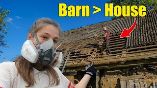 Ripping the roof off to make a BARN into a House
