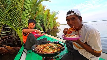 Kembali mancing di sungai besar dan masak udang sambal kemangi langsung diperahu.