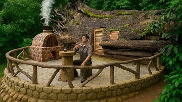 I building  a Complete Bushcraft Survival House on a Giant Fallen Tree Trunk ( Part 2 )