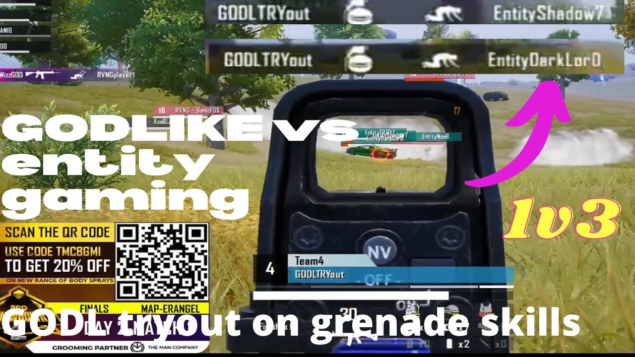 🇮🇳Godlike vs entity gaming 🚀 GODL TRYOUT 1v3 on grenade skills 💛🚀