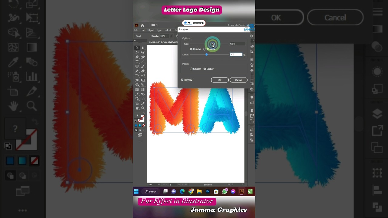 3D Fur Effect in Illustrator | Graphic Design Tutorial #shorts #logodesign #illustrator