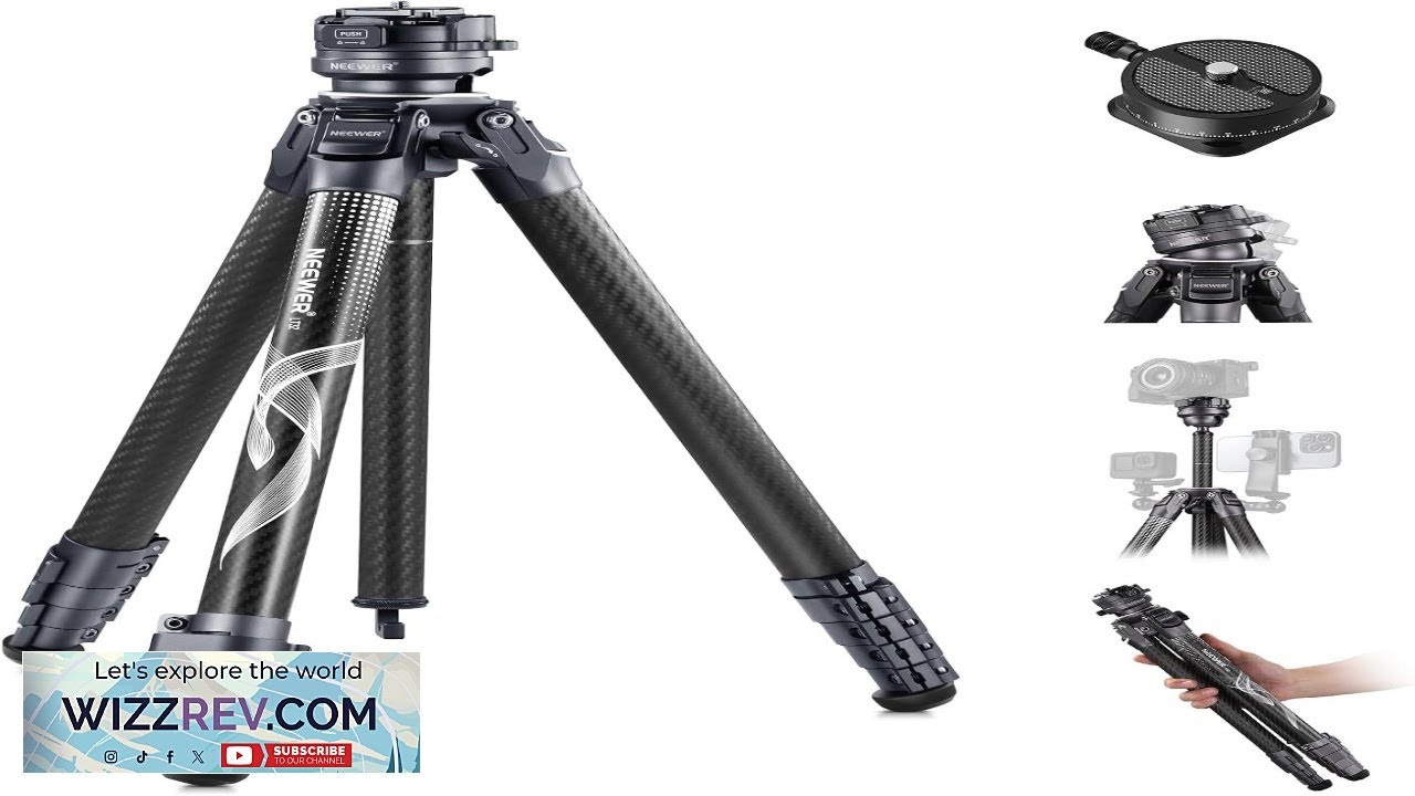 Neewer LiteTrip LT34 Carbon Fiber Travel Tripod - 62" Max Height, 22lb Load, Removable Ball Head, Arca Compatible