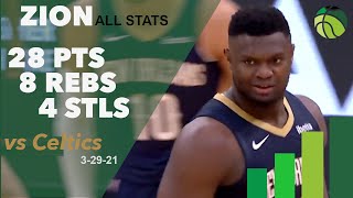 Zion Williamson  All Stats vs Celtics 3-29-21