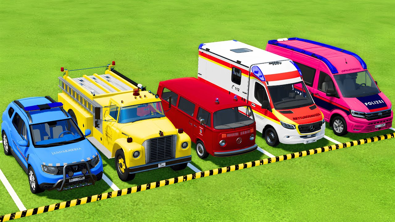 POLICE CARS, FIRE DEPARTMENT, AMBULANCE VEHICLES TRANSPORTING WITH MAN TRUCKS ! Farming Simulator 25