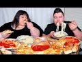 Massive Alfredo Pizza & Fettuccine Noodles with Hungry Fat Chick • MUKBANG
