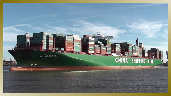 400-meter ship CSCL PACIFIC OCEAN leaving Port of Hamburg