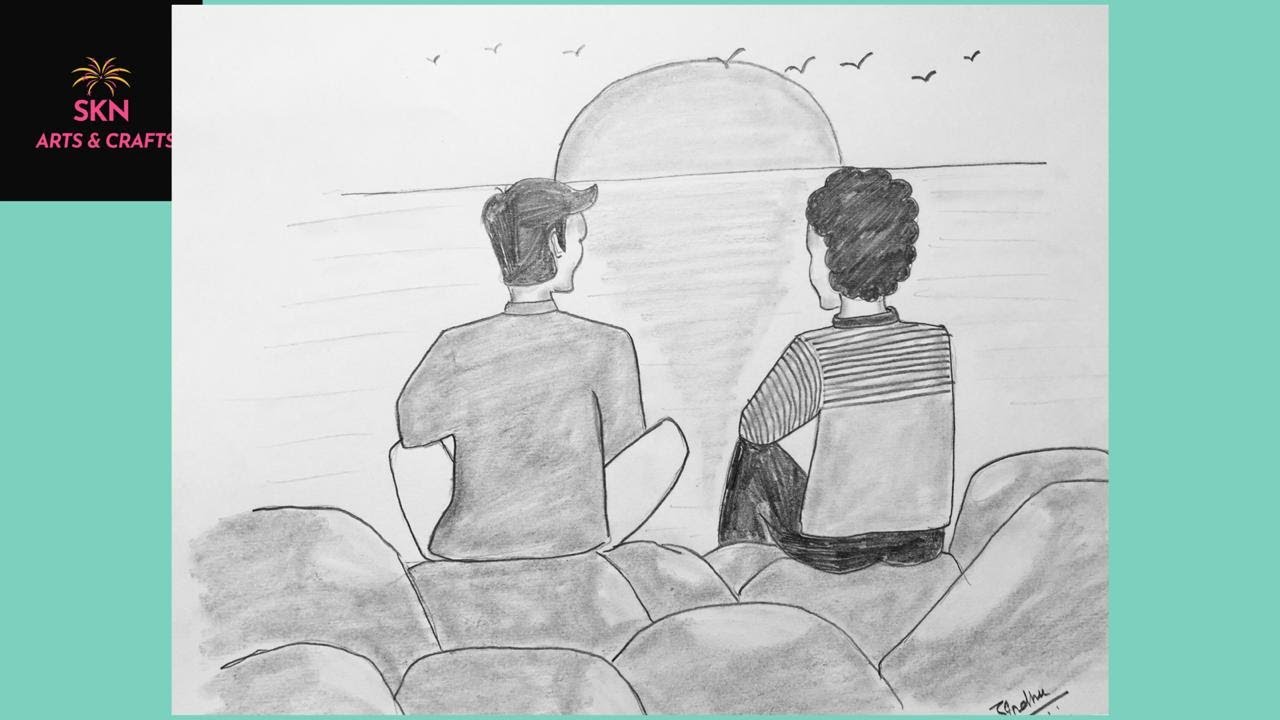 Best Friends Boy Girl Sitting Together Pencil Sketch For Beginners Skn Arts Crafts Youtube