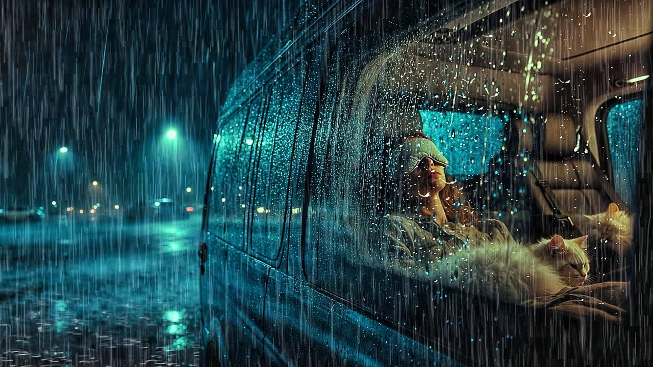 Cozy Night Rain Inside Car 🚗 Rain Sounds in Car with Thunder | Insomnia Night Storm Therapy