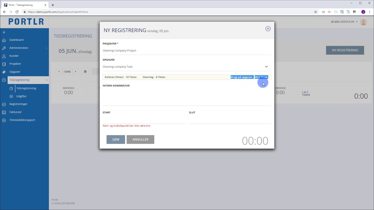 Registering af timer i Portlr - YouTube