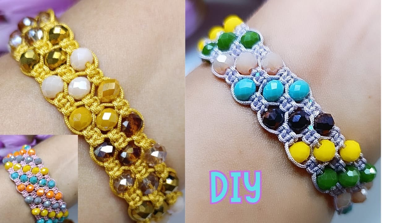 PULSERA en MACRAMÉ con CRISTALES ✨Pulsera de Hilo con Cristales