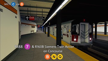 NYCT: C via D Line | R188 & R160B Siemens Train Action on Concourse | Admin Train