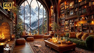 Download Lagu Majestic Winter Library Retreat ❄️ Gentle Jazz for Relaxing Reading with Gothic Windows \u0026 Snowfall MP3