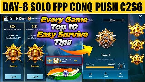 DAY-8 Solo fpp Conqueror rank push C2S6 | How to get top 10 in every game | Solo fpp Conqueror tips.