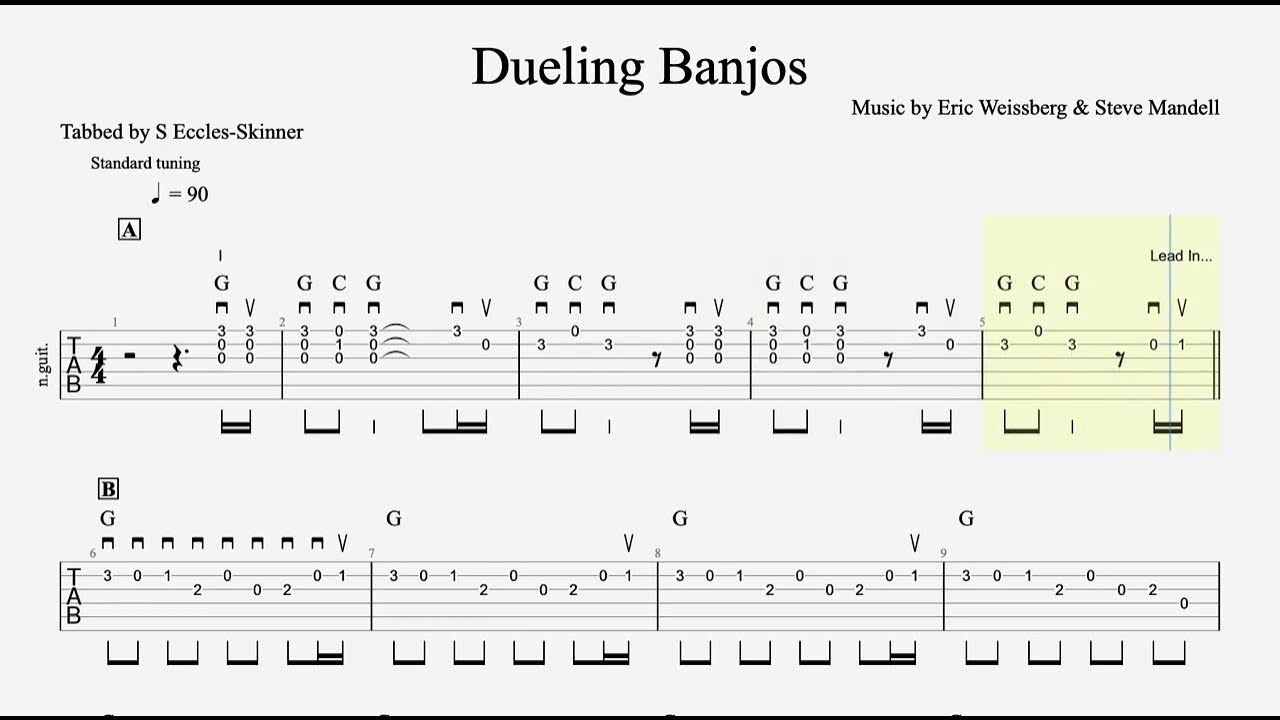Dueling banjos simple arrangement easy guitar tab playthrough