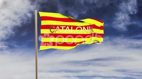 Catalonia Flag With Title Waving In The Wind. Looping Sun Rises Style